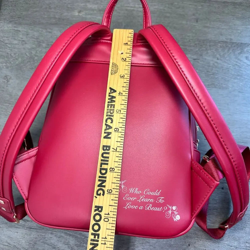 Loungefly Disney Beauty and the Beast Winter Scene Backpack Red